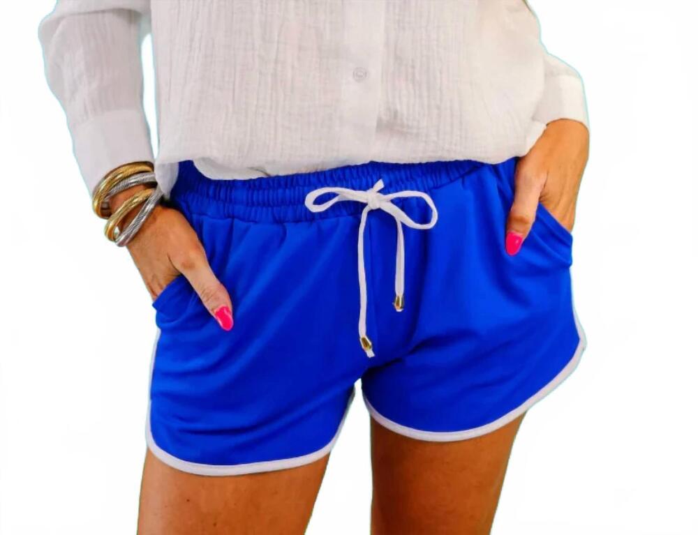 NEW JESS LEA drawstring everyday shorts in blue/ white